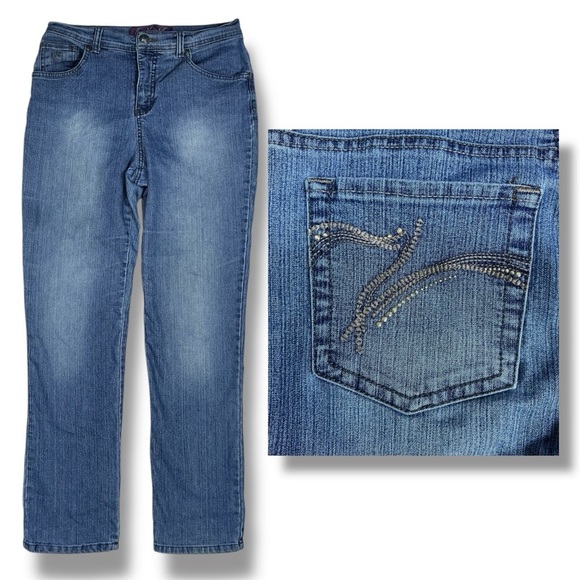 Gloria Vanderbilt Amanda Jean Mid Rise Straight Leg Med Wsh Inseam 28 Short Sz 6 - Picture 2 of 16